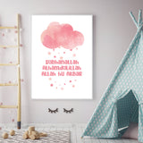 Pink English Tasbi Tasbeeh Cloud Design For Children's Islamic Wall Art Print Kids Bedroom Nursery Kids Islamic Print