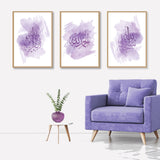 Set of 3 Purple Lilac Watercolour Painting Tasbeeh Subhanallah Alhamdulillah Allahhuakbar Arabic Calligraphy Islamic Wall Art Print Prints