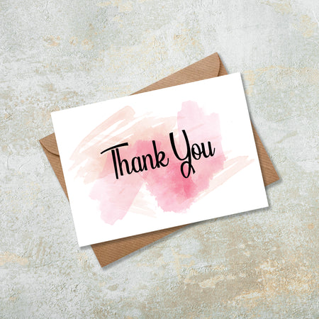 Pink Water Color Thank You Greeting Card