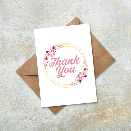 Pink And Gold Floral Thank You Greeting Card
