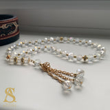 White & Gold Crystal Tasbih 33 Bead Tasbih Islamic Prayer Beads Eid Gift Ramadan Gift Nikah Favours Wedding Favours