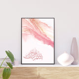 Pink & Gold Bismillah Marble/Ink Islamic Wall Art Print Arabic Calligraphy Gift