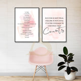 Set of 2 English Motivational Quotes and Affirmations Pink Watercolor Wall Art Prints